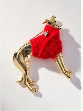 🐾Anthropologie 14KT Gold Plated Brooch Greyhound Playful Pet Pin New